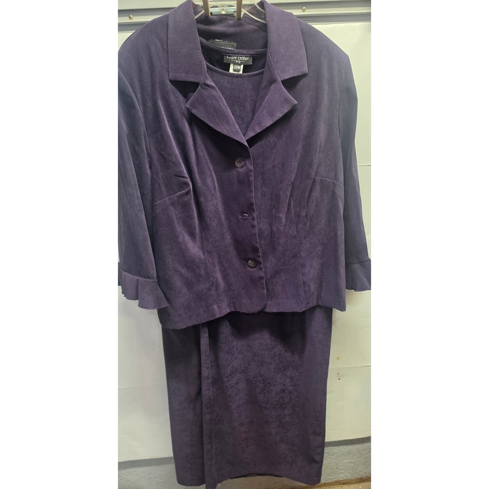 Lady Dorby Purple Faux Suede 3 Piece Skirt Suit Set Plus Size 20W Blazer Skirt